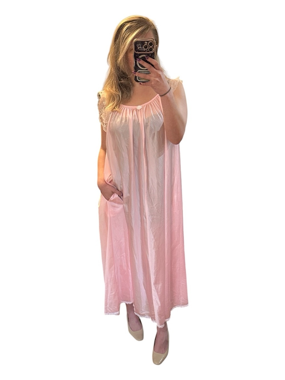 NWT Vintage Y2K Amanda Rich Pink Lace-Trim Slip Nightgown/Dress Size Medium - Picture 8 of 8